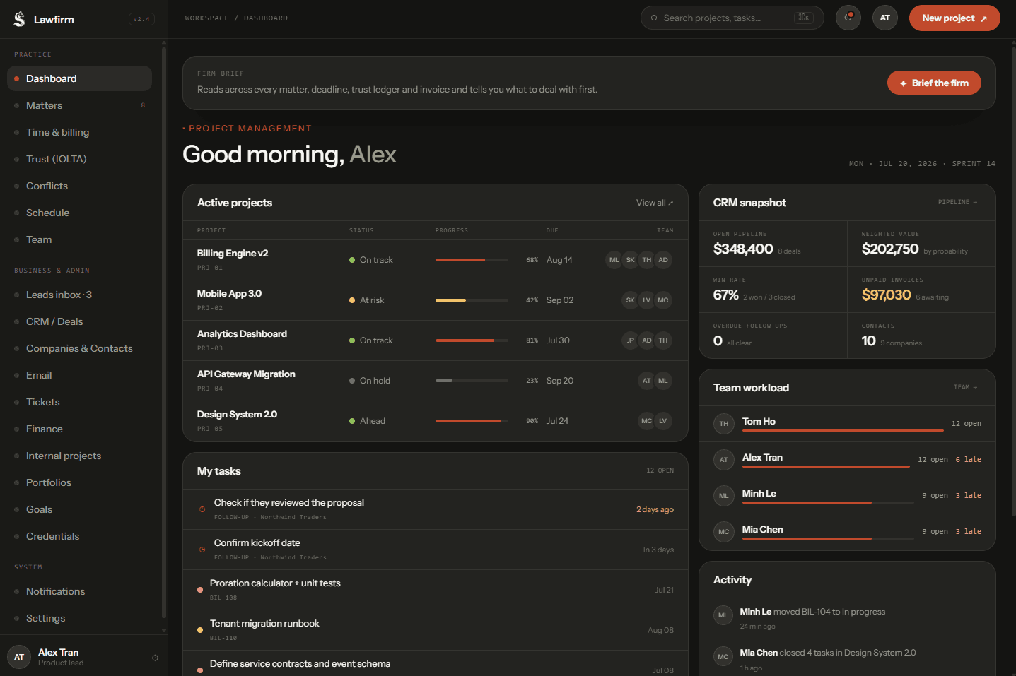 Bottom Section: Brief the Firm & Ranked decision list UI