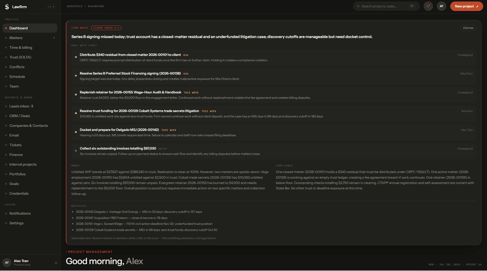 Decision when click Brief the Firm Button