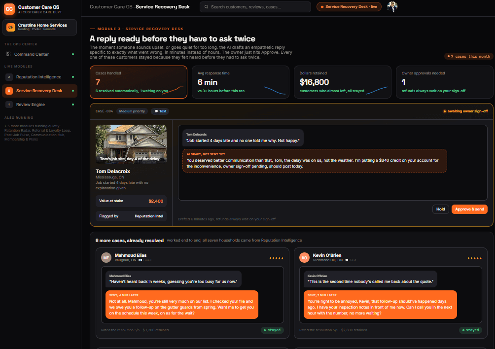 Service Recovery Desk UI